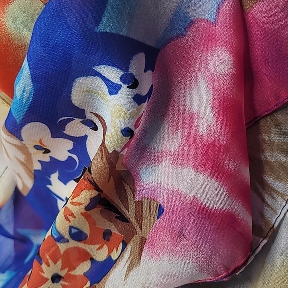Floral Colorful Lightweight Scarf Summer Spring - Picture 2 of 3